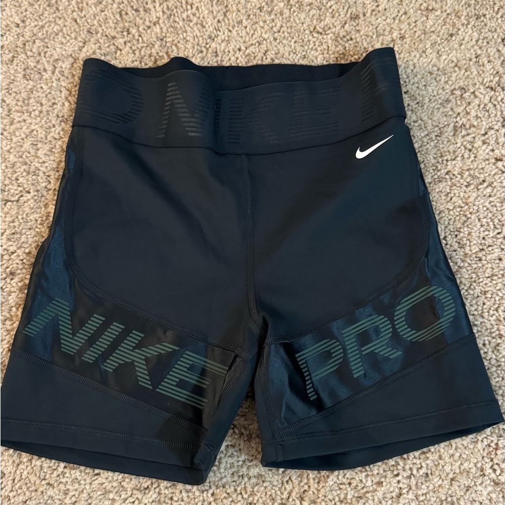 Nike Women's Black and Green Pro Athletic Shorts